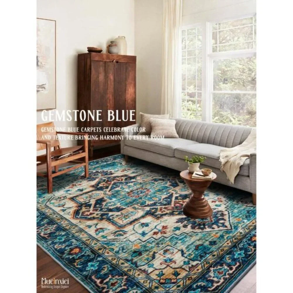 New 5x7 Vintage Area Rug, Washable Low-Pile Non-Slip Carpet for Home & Office